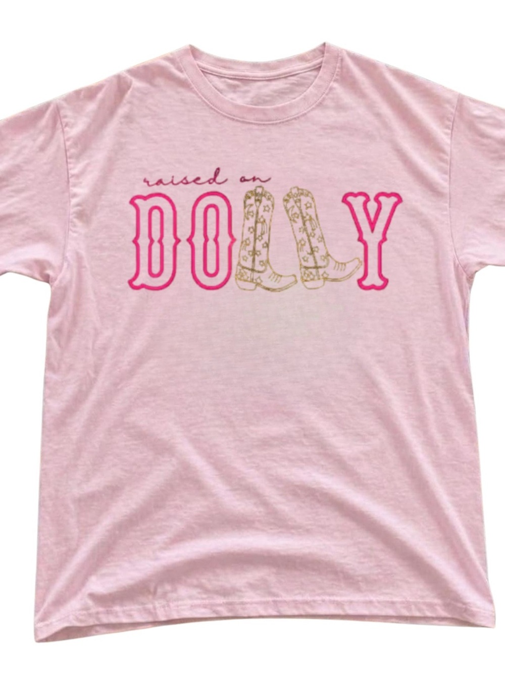 Gildan Pink "Raised on Dolly" Graphic Tee, Gift For Her, For Him